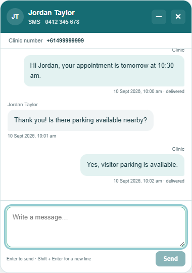 Patient messaging interface with demo messages